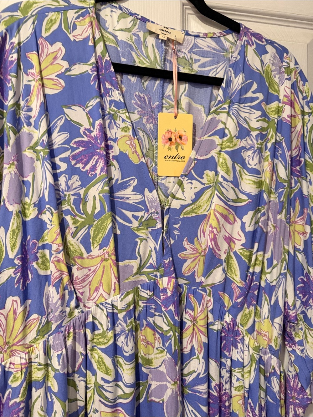 💐🌸💐entro Periwinkle Floral V-Neck Maxi Dress with Lime and Lavender Accents